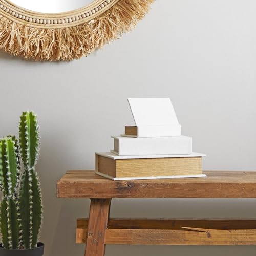 Deco 79 Linen Fabric Decorative Box Faux Storage Book Book Shaped Boxes, Set of 3 Decorative Keepsake Boxes 12", 9", 6"H, White - Image 3