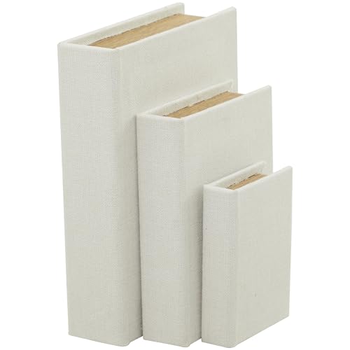 Deco 79 Linen Fabric Decorative Box Faux Storage Book Book Shaped Boxes, Set of 3 Decorative Keepsake Boxes 12", 9", 6"H, White - Image 1