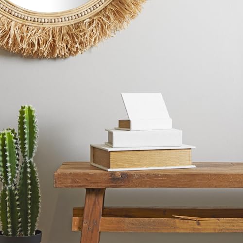 Deco 79 Linen Fabric Decorative Box Faux Storage Book Book Shaped Boxes, Set of 3 Decorative Keepsake Boxes 12", 9", 6"H, White - Image 5