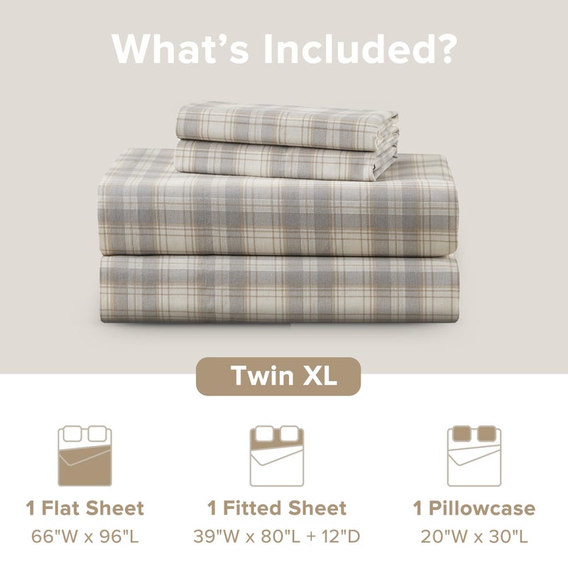 Comfort Spaces 100% Cotton Sheets Twin XL, Breathable, Naturally Cool Cotton Sheets, Soft Cotton Bed Sheets with 12" Elastic Pocket Fits up to 14" Mattress, All Seasons Sheet Set, Wesley Taupe 3 Piece - Image 4