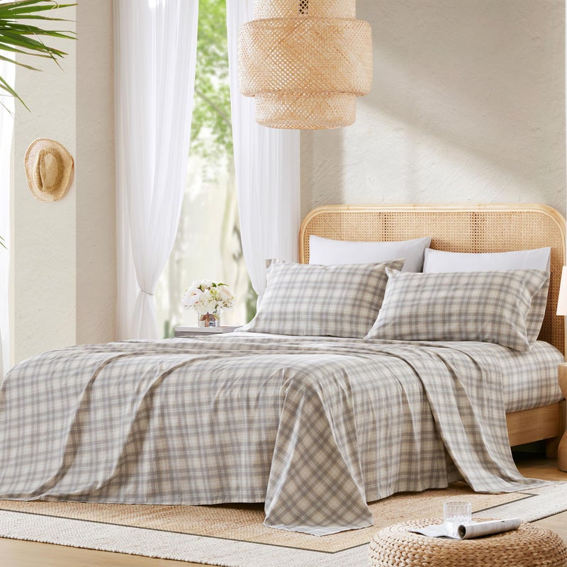 Comfort Spaces 100% Cotton Sheets Twin XL, Breathable, Naturally Cool Cotton Sheets, Soft Cotton Bed Sheets with 12" Elastic Pocket Fits up to 14" Mattress, All Seasons Sheet Set, Wesley Taupe 3 Piece - Image 3