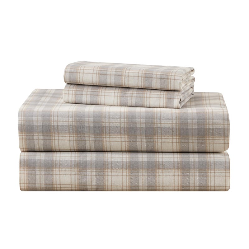 Comfort Spaces 100% Cotton Sheets Twin XL, Breathable, Naturally Cool Cotton Sheets, Soft Cotton Bed Sheets with 12" Elastic Pocket Fits up to 14" Mattress, All Seasons Sheet Set, Wesley Taupe 3 Piece - Image 1