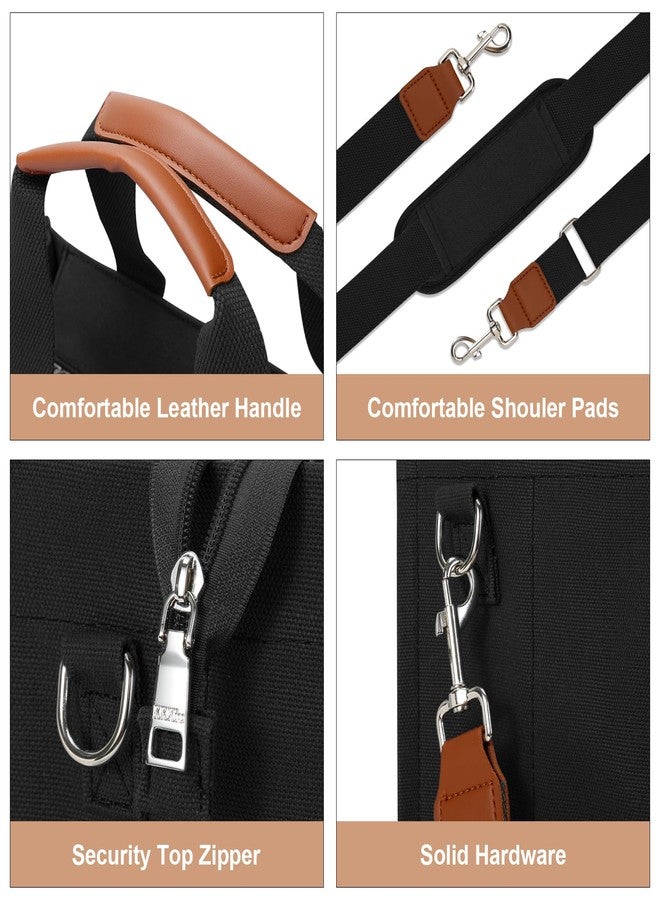 KKXIU Large Canvas Tote Bag for Women with Zipper and Compartments Crossbody Bag With Pockets - Black - Image 5