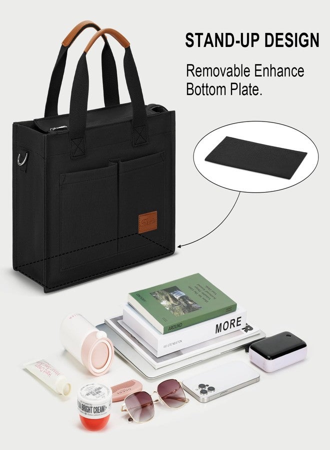 KKXIU Large Canvas Tote Bag for Women with Zipper and Compartments Crossbody Bag With Pockets - Black - Image 4