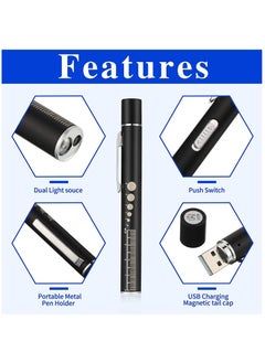 Y&D Pen Light, Diagnostic Medical Penlight,Reusable LED Penlight,for Students Doctors Nurses with 2 Light Sources, USB Rechargeable, Extra Warm Bulb, Pocket Clip (2 Pieces)  - Image 4
