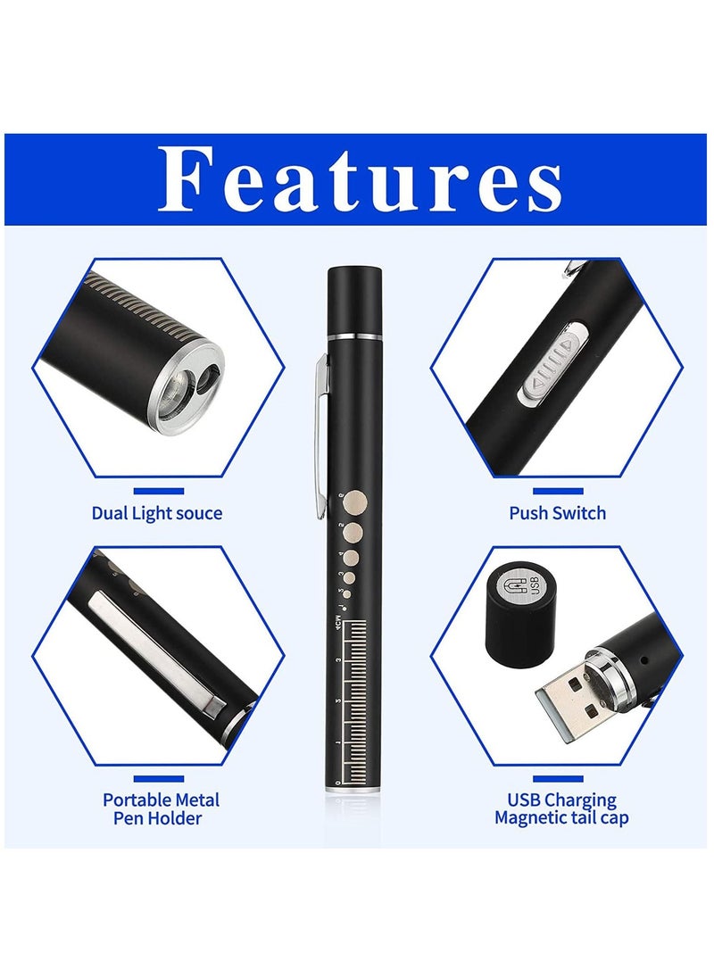 Y&D Pen Light, Diagnostic Medical Penlight,Reusable LED Penlight,for Students Doctors Nurses with 2 Light Sources, USB Rechargeable, Extra Warm Bulb, Pocket Clip (2 Pieces)  - Image 4