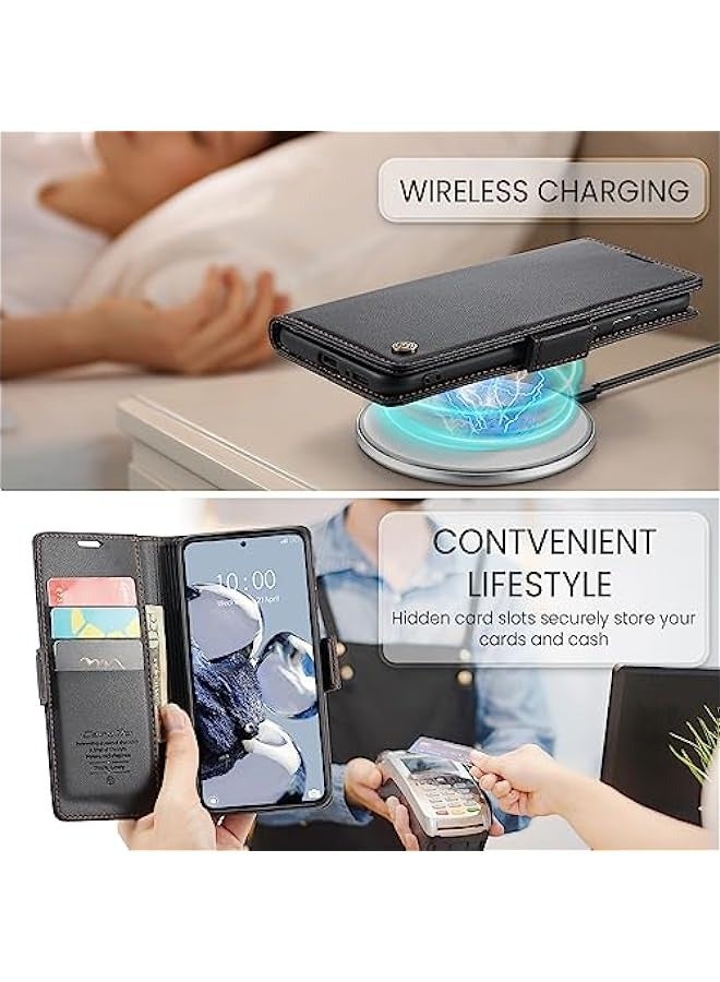 حافظة جلدية مع حماية من التشويش الكهرومغناطيسي لهاتف Xiaomi12T\/12T Pro، مع حامل بطاقات للرجال والنساء، تصميم قابل للطي وإغلاق مغناطيسي، حماية ضد الصدمات وتغطية قابلة للطي لهاتف Xiaomi12T\/12T Pro (ا - Image 5