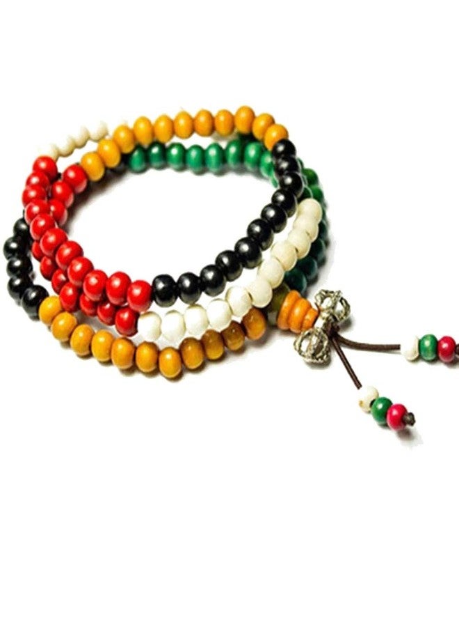 fabula by OOMPH Jewellery Red, Yellow & Black Buddist Prayer Beads Mala Multi Layer Meditation Bracelet for Men & Boys (BFQ15R9) - Image 1