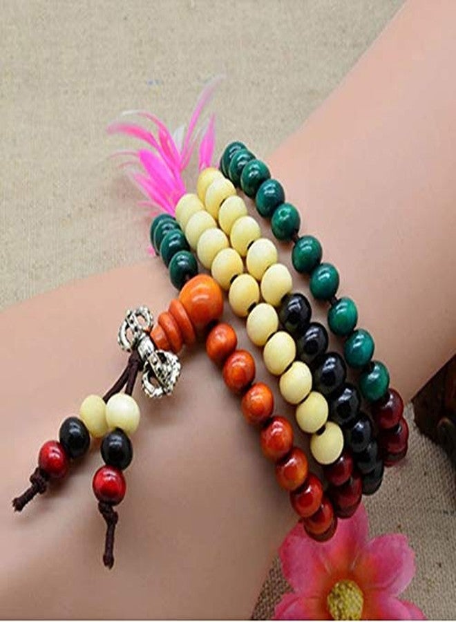 fabula by OOMPH Jewellery Red, Yellow & Black Buddist Prayer Beads Mala Multi Layer Meditation Bracelet for Men & Boys (BFQ15R9) - Image 2
