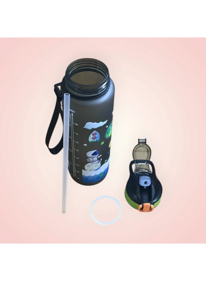 Astronaut-Themed Black Tinted Plastic Water Bottle – 1000ml Capacity – Stylish, Lightweight, and Perfect for Daily Use - Image 3