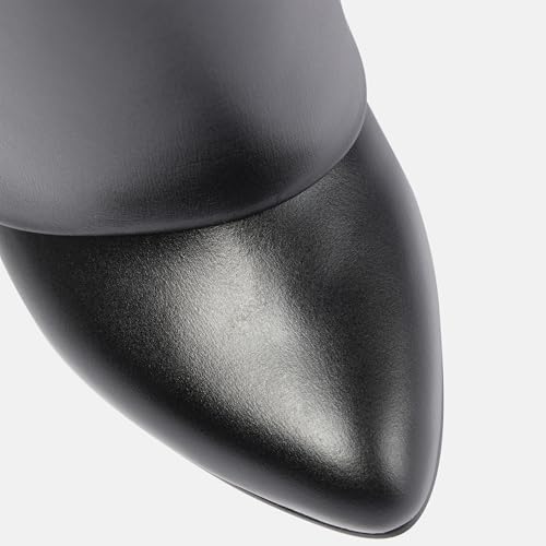 Arqa Fold Over Black Knee High Boots for Women Covered Wedge Heel Shark Boots Pull-on Black Boots Fashion Party Almond Toe Booties Size 8 - Image 5