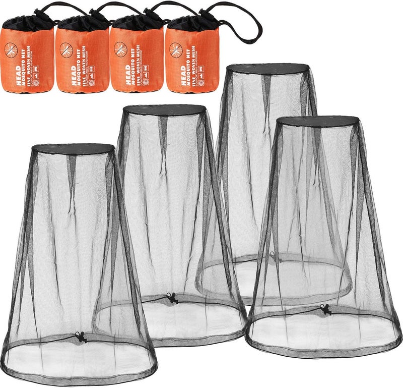 Hestya HESTYA 4 Pack Mosquito Net Mesh for Head Face Neck Fly Netting Hood from Bugs Gnats No See Net with Carry Bags for Outdoor 
