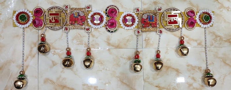 Sellplus Beautiful Heavy Subh Labh Big Ghungroo Latkan India Door Hanging Decorative Toran Bandhanwar for Home Decoration for Main Door Wedding Parties