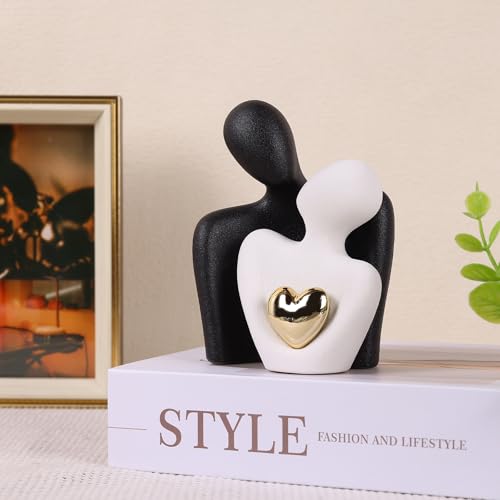 oliruim Mini Couple Statue - Ceramic Romantic Couple in Love Figurines for Decor Bedroom, TV Cabinet, Wedding Valentines Gift, Small Knick Knacks for Home Decor Shelve (3.15" Black White) - Image 2