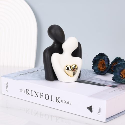 oliruim Mini Couple Statue - Ceramic Romantic Couple in Love Figurines for Decor Bedroom, TV Cabinet, Wedding Valentines Gift, Small Knick Knacks for Home Decor Shelve (3.15" Black White) - Image 4