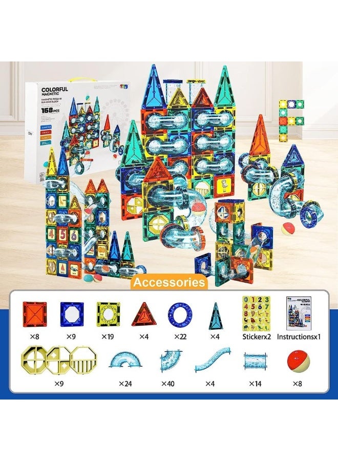 TARIOMART Magnetic Building Tiles 168 PCS Set – Large 3D Construction Blocks, STEM Educational Toy for Kids 3+ Years, Advanced Creative Montessori Magnetic Tiles - Image 4