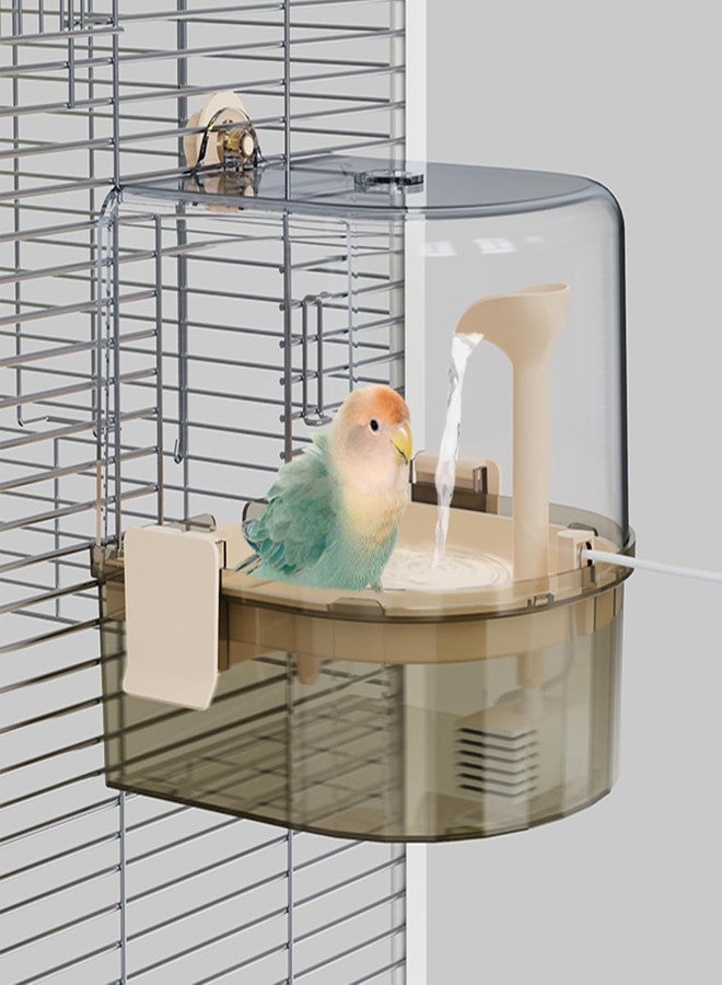 YOOSO WING Automatic Bird Baths for Cage – Indoor Parakeet Bath with Pump, Bird Shower with 2 Modes Running Water, Bird Cage Accessory for Pet Birds Conure Budgies Cockatiels Lovebird (Light Brown) - Image 1