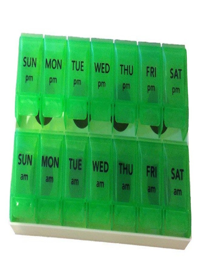 Apex 7- Day Push to Open Pill Organizer, 1x Per Day or AM/PM (AM/PM with Tray, Green)