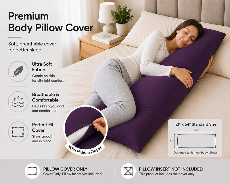 EVOLIVE Ultra Soft Microfiber Body Pillow Cover/Pillowcases 21"x54" with Hidden Zipper Closurer (21"x54" Body Pillow Cover, Purple) - Image 3