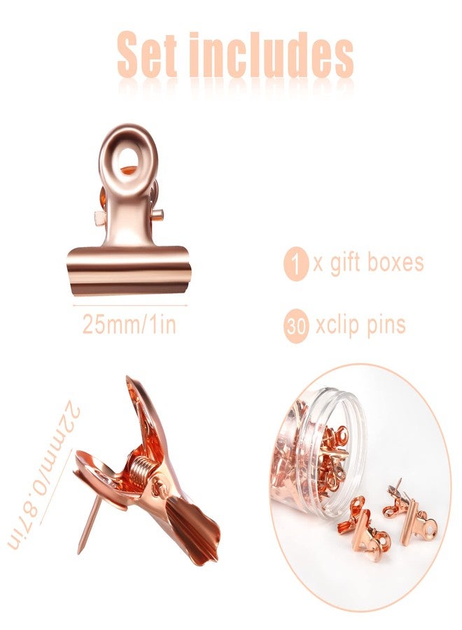 AIEX 30pcs Push Pin Clips, Metal Bulldog Clips Thumb Tacks for Cork Board Decoration Accessories School Office Supplies (Rose Gold) - Image 2