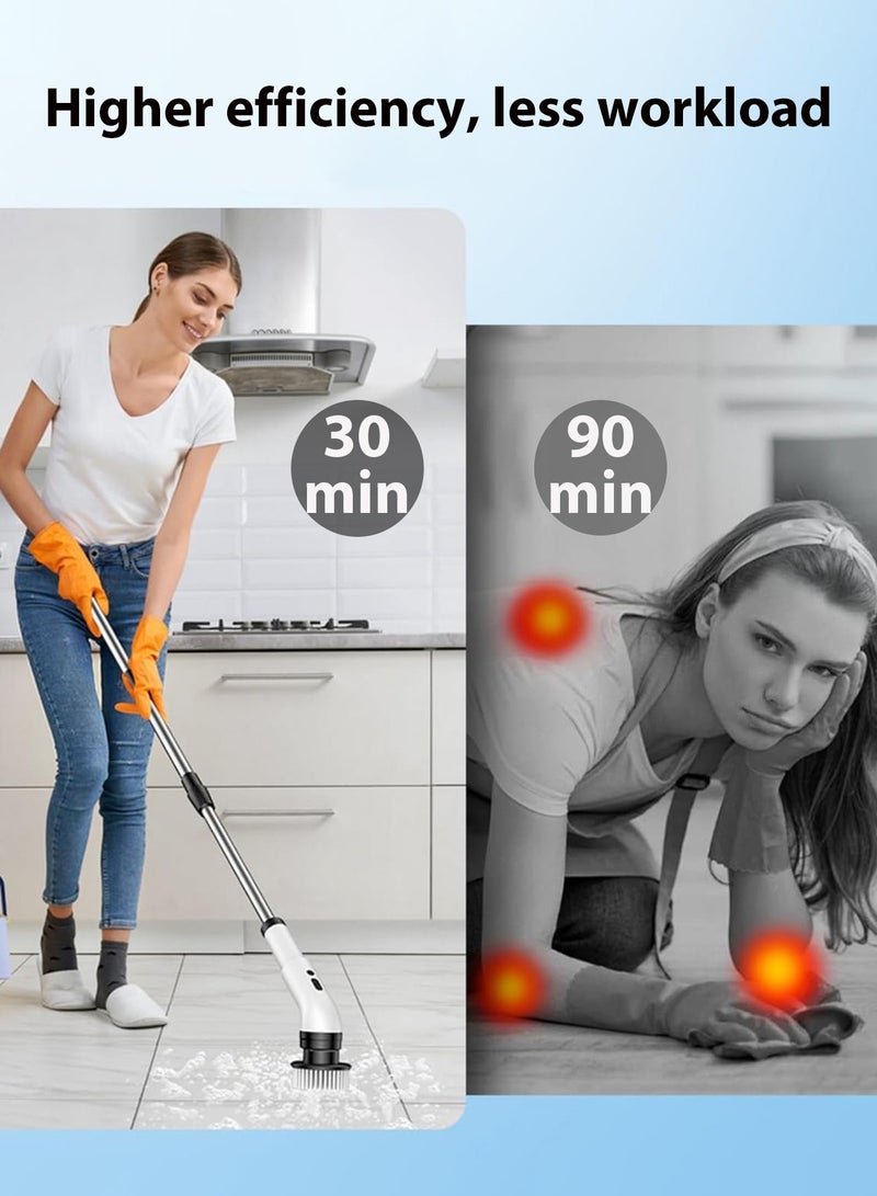 CubeG JY-9011 Electric Spin Scrubber , 2 Adjustable Speeds 9 in 1 Rechargeable Electric  Cleaning Brush, Cordless Electric Rotating Cleaning Adjustable Extended Handle, Suitable for Tiles, Bathtubs, Sinks, Walls, Bathrooms - Image 2