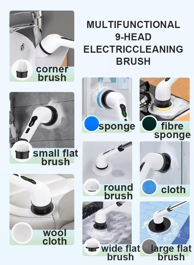 CubeG JY-9011 Electric Spin Scrubber , 2 Adjustable Speeds 9 in 1 Rechargeable Electric  Cleaning Brush, Cordless Electric Rotating Cleaning Adjustable Extended Handle, Suitable for Tiles, Bathtubs, Sinks, Walls, Bathrooms - Image 5