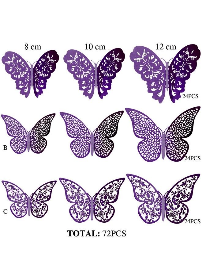 Bememo 72 Pieces 3D Butterfly Wall Decals Sticker Wall Decal Decor Art Decorations Sticker Set 3 Sizes For Room Home Nursery Classroom Offices Kids Girl Boy Bedroom Bathroom Living Room Decor (Purple) - Image 5