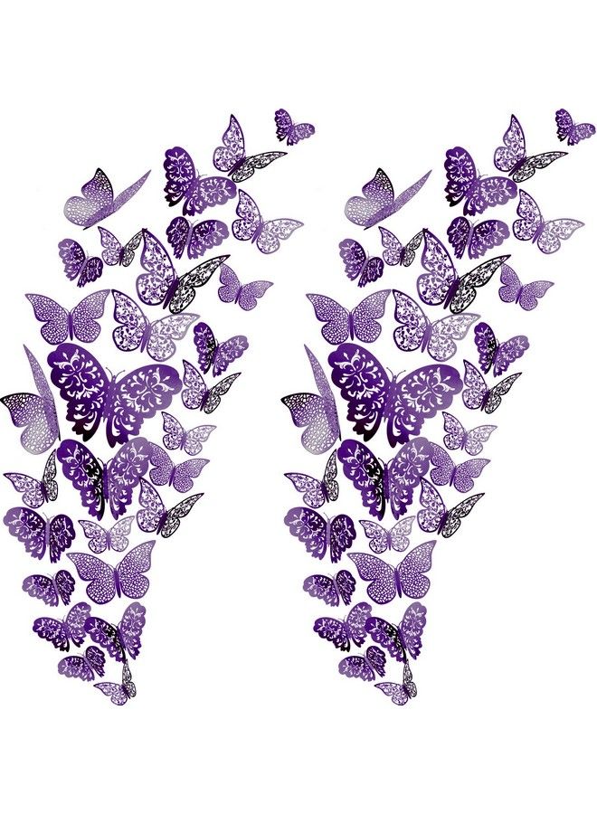 Bememo 72 Pieces 3D Butterfly Wall Decals Sticker Wall Decal Decor Art Decorations Sticker Set 3 Sizes For Room Home Nursery Classroom Offices Kids Girl Boy Bedroom Bathroom Living Room Decor (Purple) - Image 2