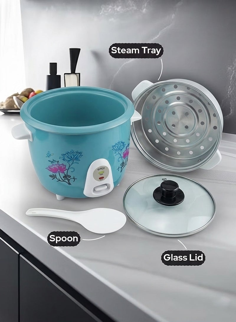 GITCO 3 in 1 Electric Rice Cooker 2.8 L With Non-Stick Inner Pot, Stainless Steel Lid, A Rice Scoop and Measuring Cup, Includes Cook, Steam and Keep Warm Function with Indicator Light/ Cool Touch Handle with Aluminum Outer Steamer 1000 W GRC8002 - Image 5