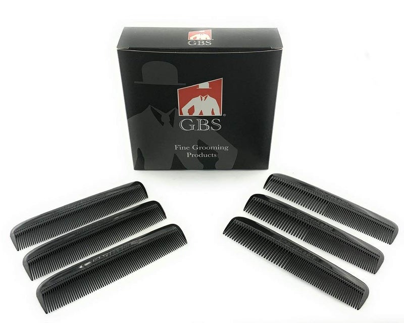 G.B.S 6 Pieces Black 5in Course Fine and Pocket Hair Comb Beard and Mustache Combs - Image 1