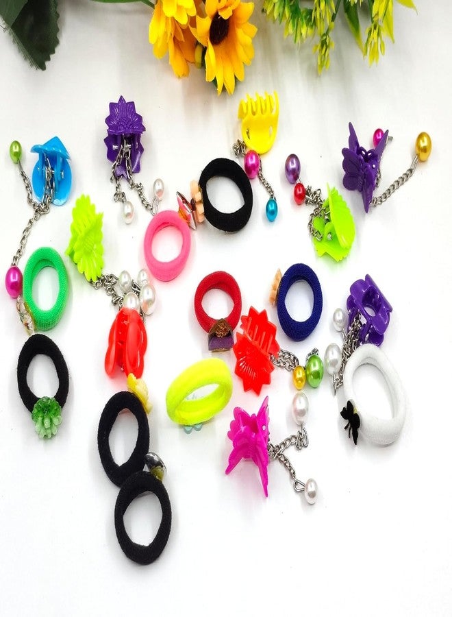 Hivata Rubber Band 10pc & Hair Claw 10pc Smooth Elastic Cotton Stretch For Curly Hair Band Ties Soft Hair Accessories Ponytail Holders Trending Ties Women & Girls School Wear Baby Clutcher Multi Color - Image 1