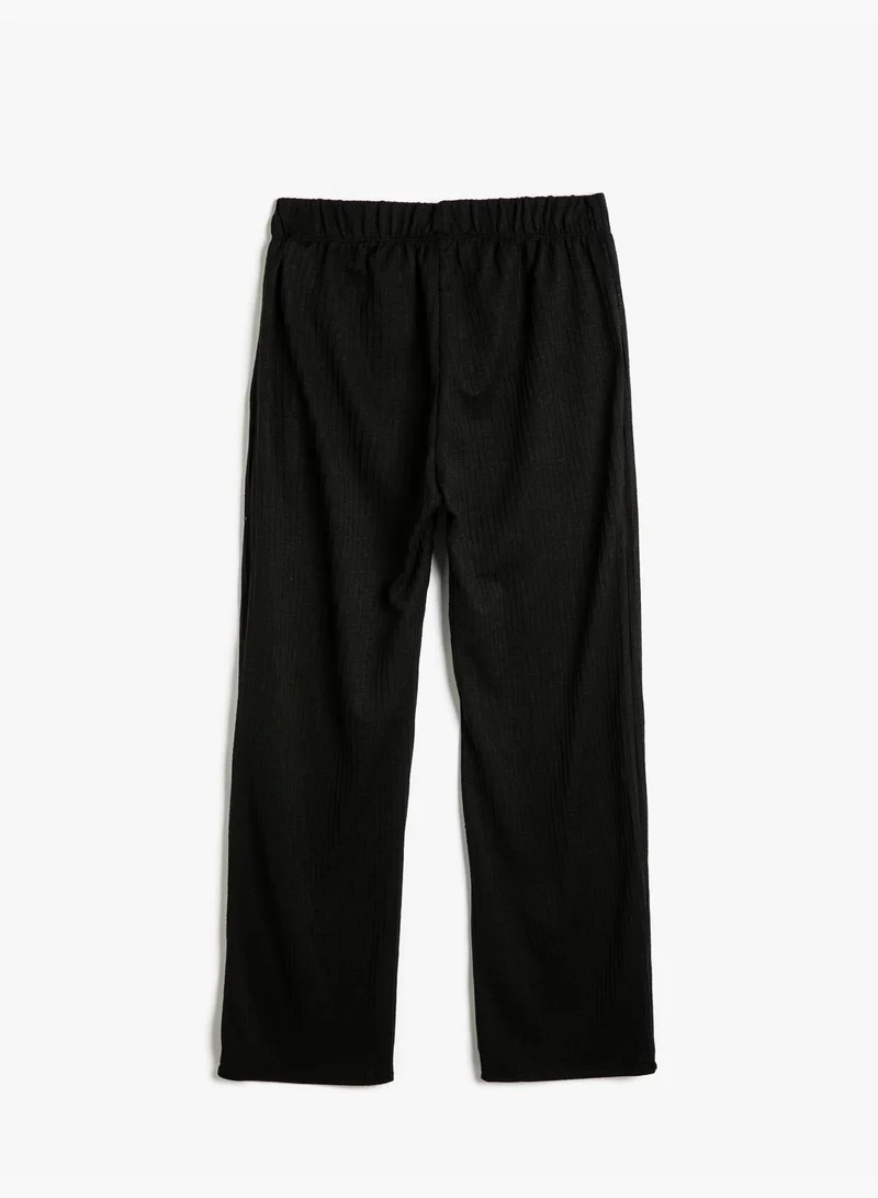 KOTON Trousers High-Rise Relax Fit Textured Standard Leg
