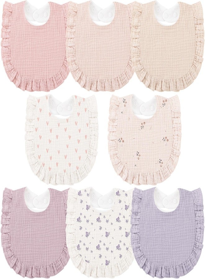 Bearmoss 8 Pack Muslin Baby Bibs for Drooling and Teething, Soft Bibs for Girls, Boys, Newborn (Pink Purple) - Image 1