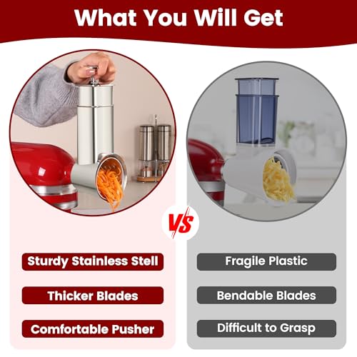 RAFBAR Stainless Steel Slicer Shredder Attachment for KitchenAid Mixers, Dishwasher Safe Cheese Grater Attachment, Food Slicer & Vegetable Shreder Accessory with 4 Blades - Image 3