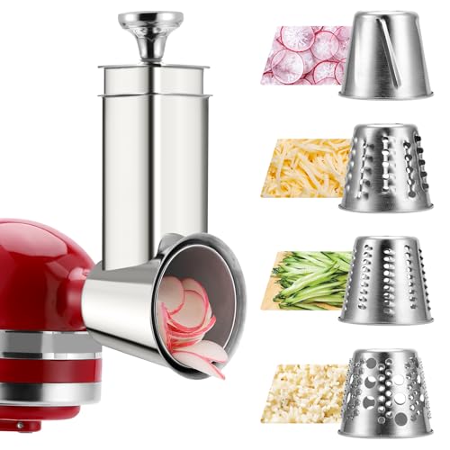 RAFBAR Stainless Steel Slicer Shredder Attachment for KitchenAid Mixers, Dishwasher Safe Cheese Grater Attachment, Food Slicer & Vegetable Shreder Accessory with 4 Blades - Image 1