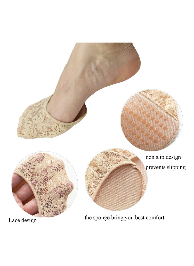 Bukela - Half Toe Socks, 6 Pairs Lace Toe Topper Socks No Show Liner Seamless Socks with Padded Forefoot Non-Slip for Women One Size, Black, Nude - Image 1