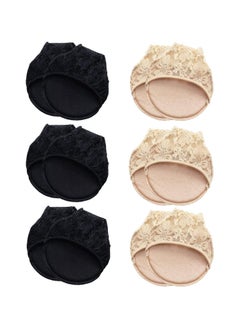 Half Toe Socks, 6 Pairs Lace Toe Topper Socks No Show Liner Seamless Socks with Padded Forefoot Non-Slip for Women One Size, Black, Nude