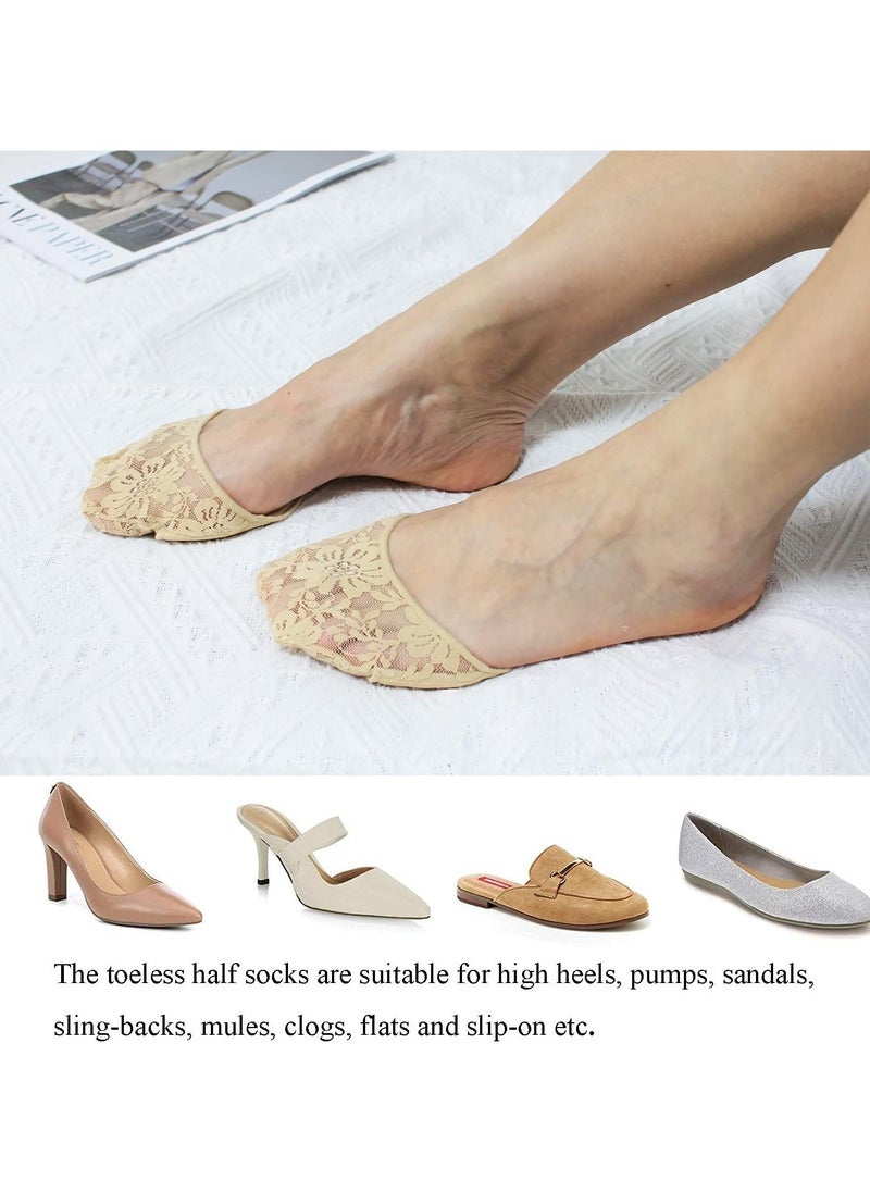 Bukela - Half Toe Socks, 6 Pairs Lace Toe Topper Socks No Show Liner Seamless Socks with Padded Forefoot Non-Slip for Women One Size, Black, Nude - Image 1