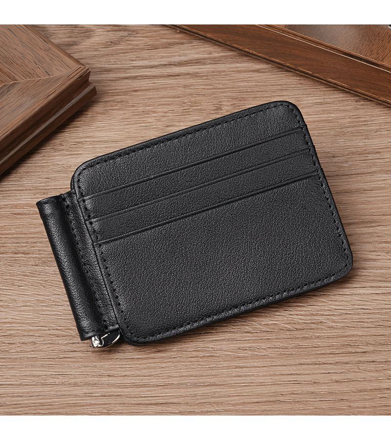 Black Men Genuine Leather Money Clip Wallet Retro Multi Slot Card Holder - Image 2