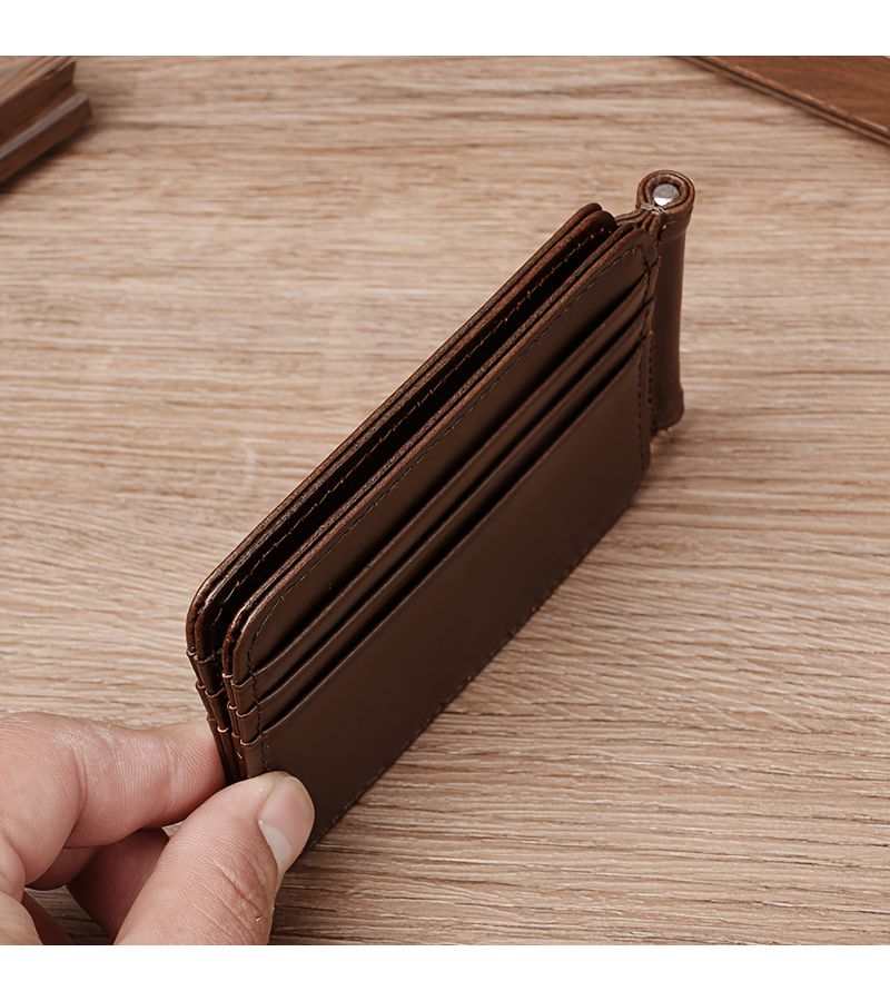 Black Men Genuine Leather Money Clip Wallet Retro Multi Slot Card Holder - Image 4