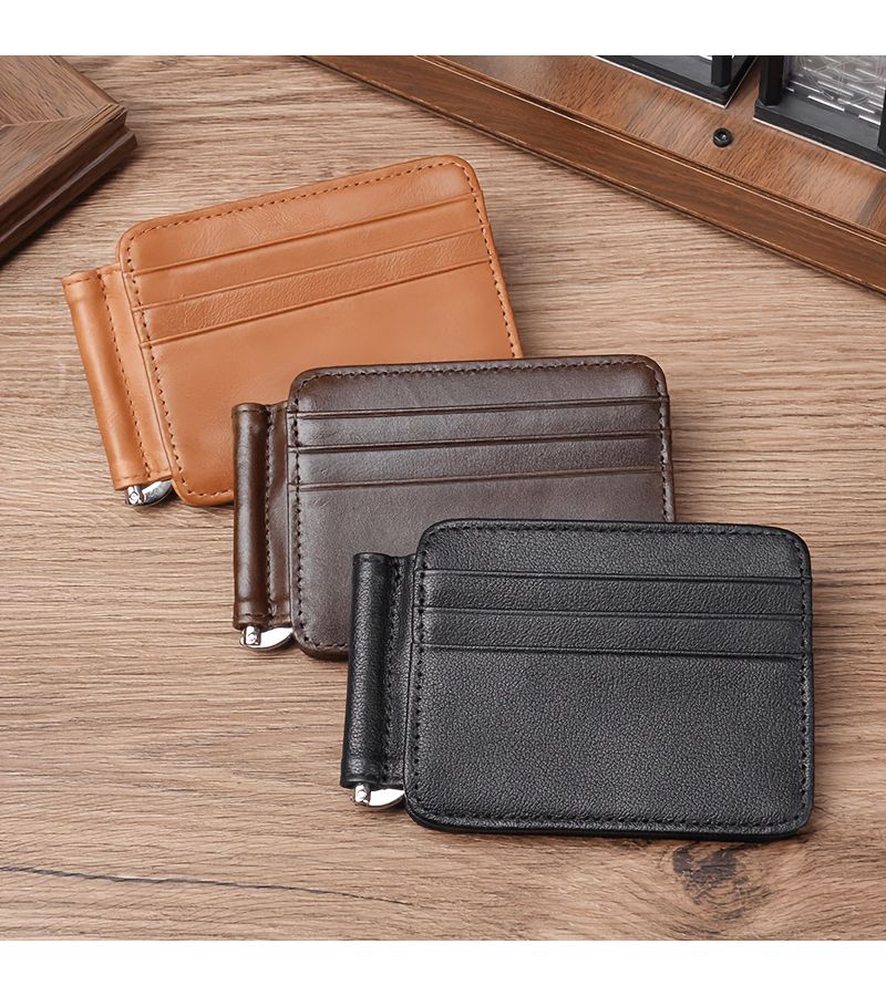Black Men Genuine Leather Money Clip Wallet Retro Multi Slot Card Holder - Image 1