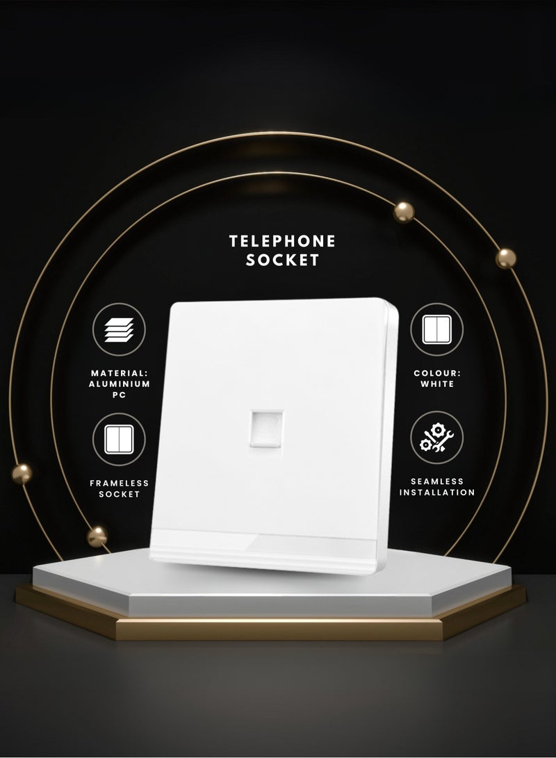 Vmax White Telephone Wall Socket - 3x3 Inches Frameless Wall Data Socket - Image 1