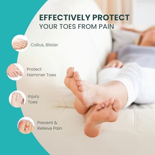 Promifun Silicone Toe Protectors – 12 Pack Silicone Toe Sleeve for Hammer Toes, Corns, Calluses, Blisters – Soft Gel Toe Tube Pads for Pain Relief(Beige) - Image 4