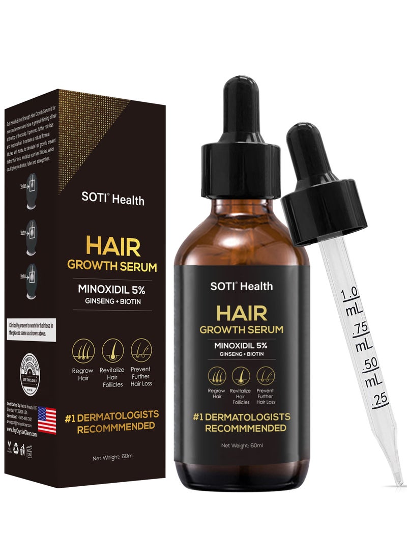 SOTI - Soti Minoxidil 5% Hair Growth, Hair Loss Regrowth Serum 60ml. Made in USA! Dermatologists Recommended. Ginseng and Biotin Extra Strength Formula (1 Pack) - Image 1