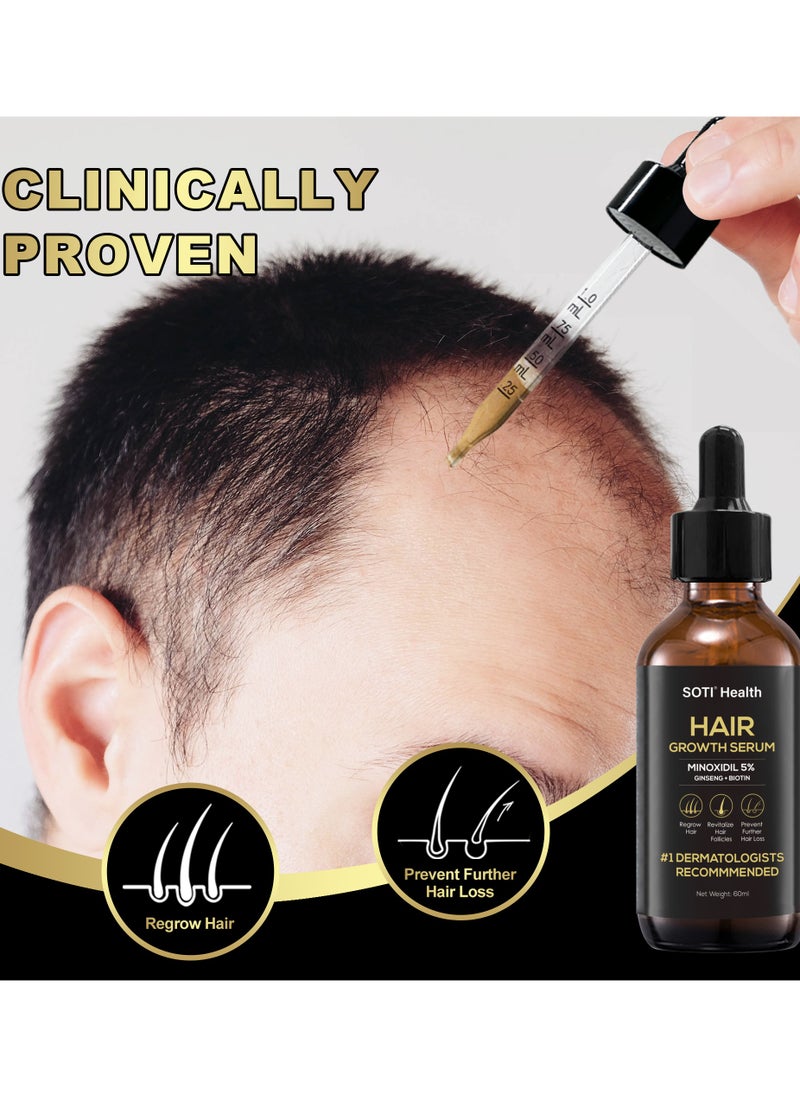 SOTI - Soti Minoxidil 5% Hair Growth, Hair Loss Regrowth Serum 60ml. Made in USA! Dermatologists Recommended. Ginseng and Biotin Extra Strength Formula (1 Pack) - Image 1