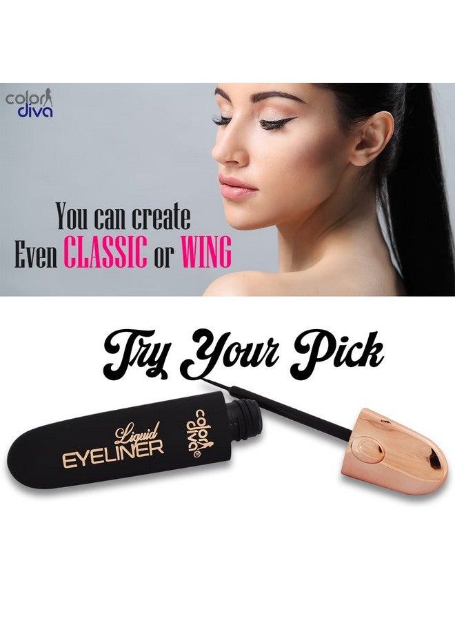 Color Diva Liquid Eyeliner Black, 5.5Ml | Fashion Inspired & Quick Drying, 12Hr Long Lasting | Fine Tip For Precise Smooth Application |Waterproof & Smudge Proof - Image 3