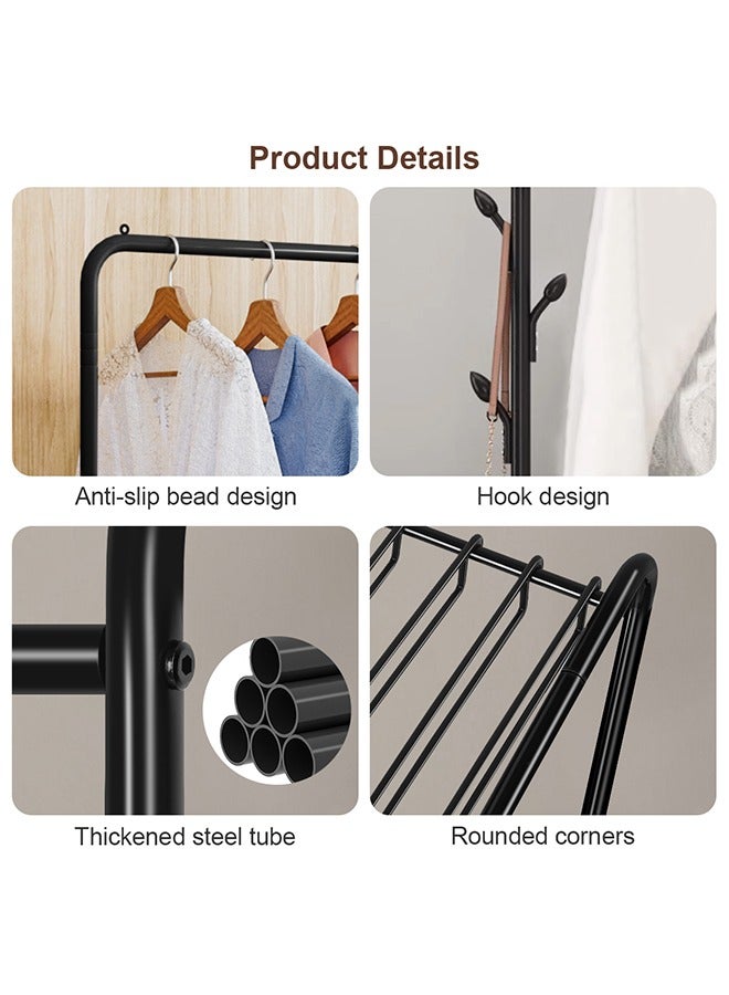 سولاكان ملابس على قضبان مع علاقات بنطلونات، حامل ملابس معدني على عجلات، حامل ملابس قائم بذاته مع علاقات بنطلونات، رف مع شماعات بنطلونات ومنظم للبنطلونات (أسود، 70 × 39 × 175 سم). - Image 5