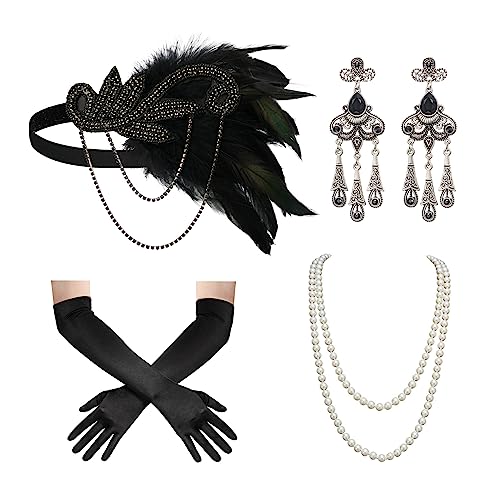 SWEETV 1920s Flapper Accessories Set for Women, Roaring 20s Great Gatsby Headband Flapper Costume Accessories - Image 1