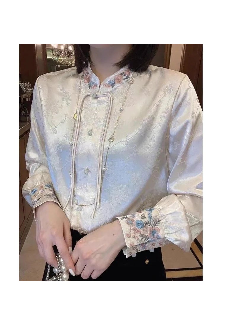 Generic - 2024 Spring Autumn Chic Embroidered Chinese Top J#C25 apricot - Image 1