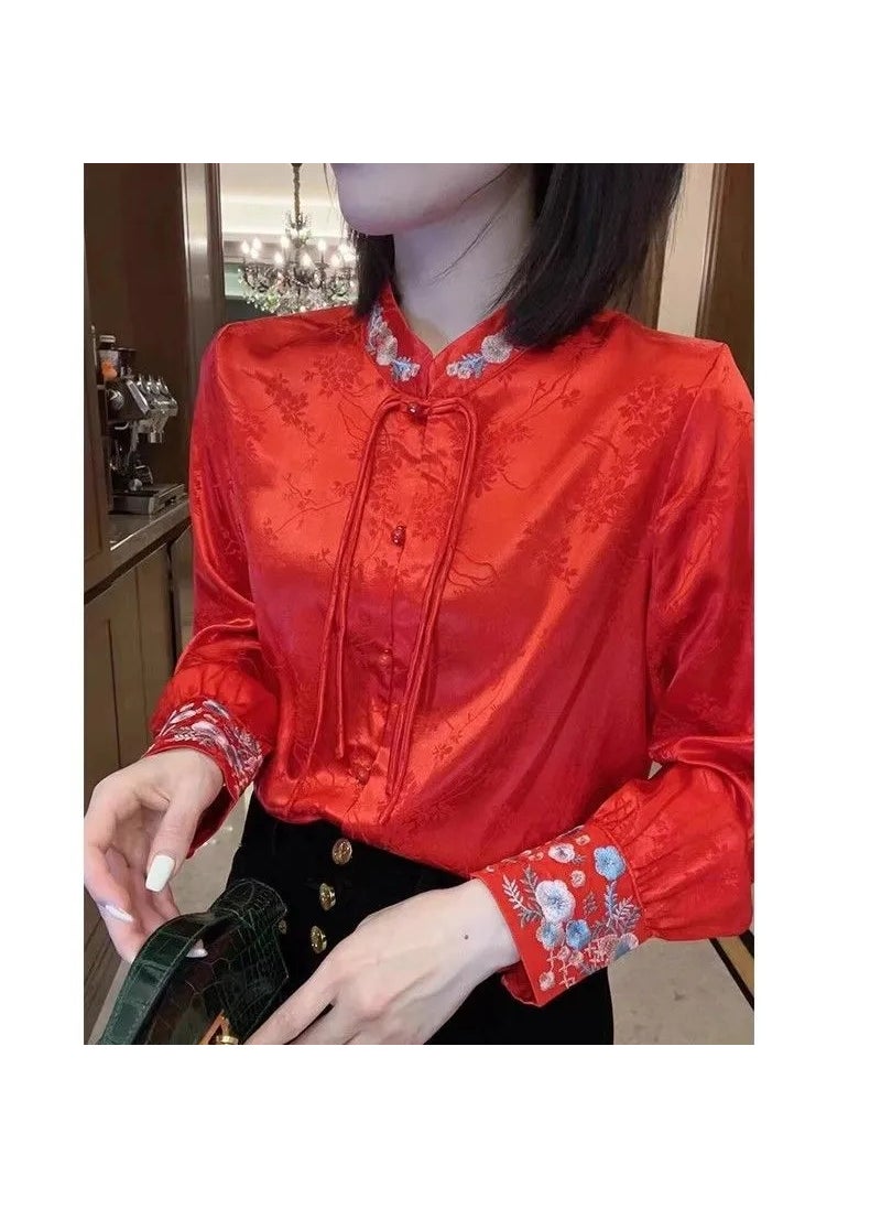 Generic - 2024 Spring Autumn Chic Embroidered Chinese Top J#C25 apricot - Image 1